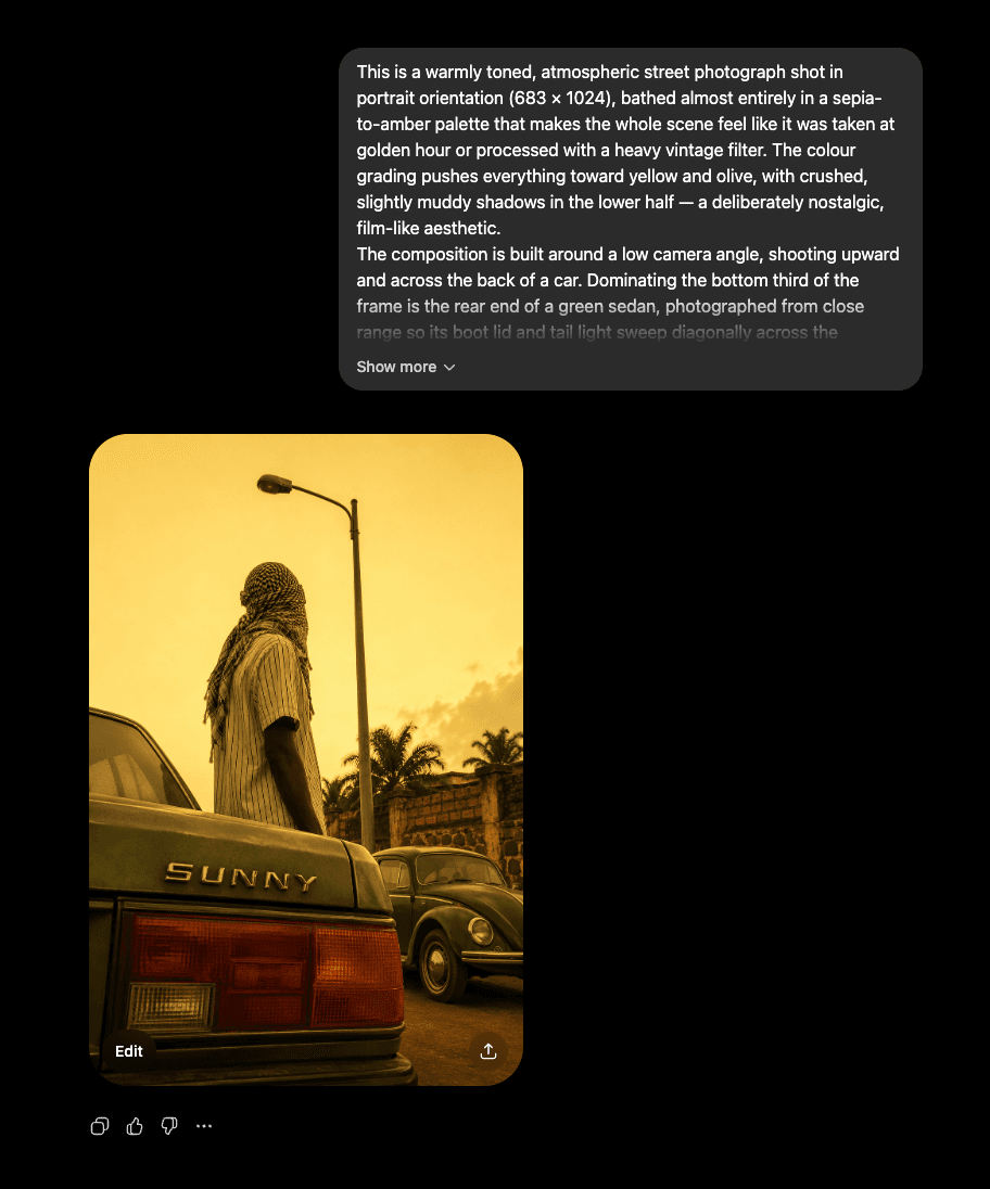 Claude describing the photo, and that description fed to ChatGPT