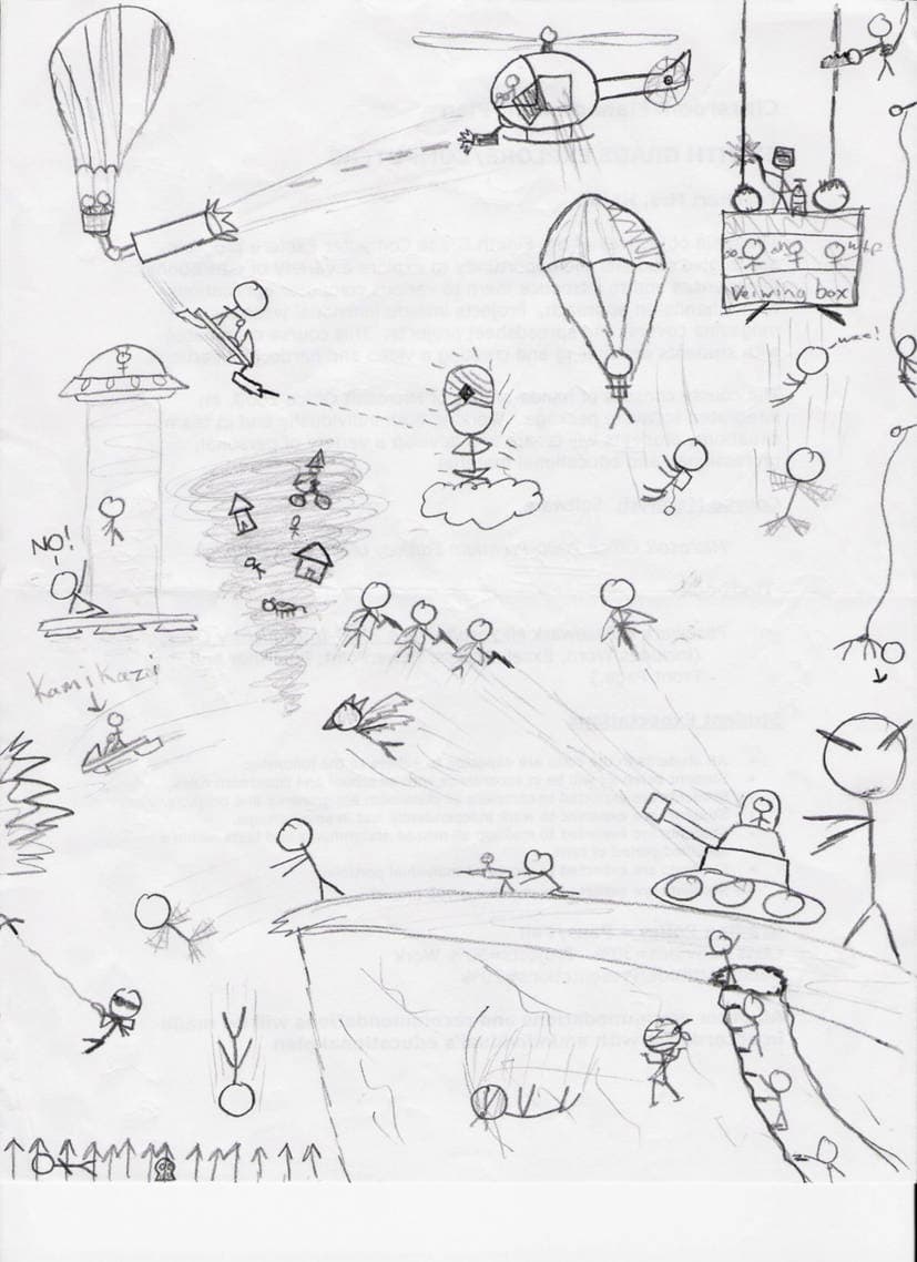 A childhood stick-figure war drawing